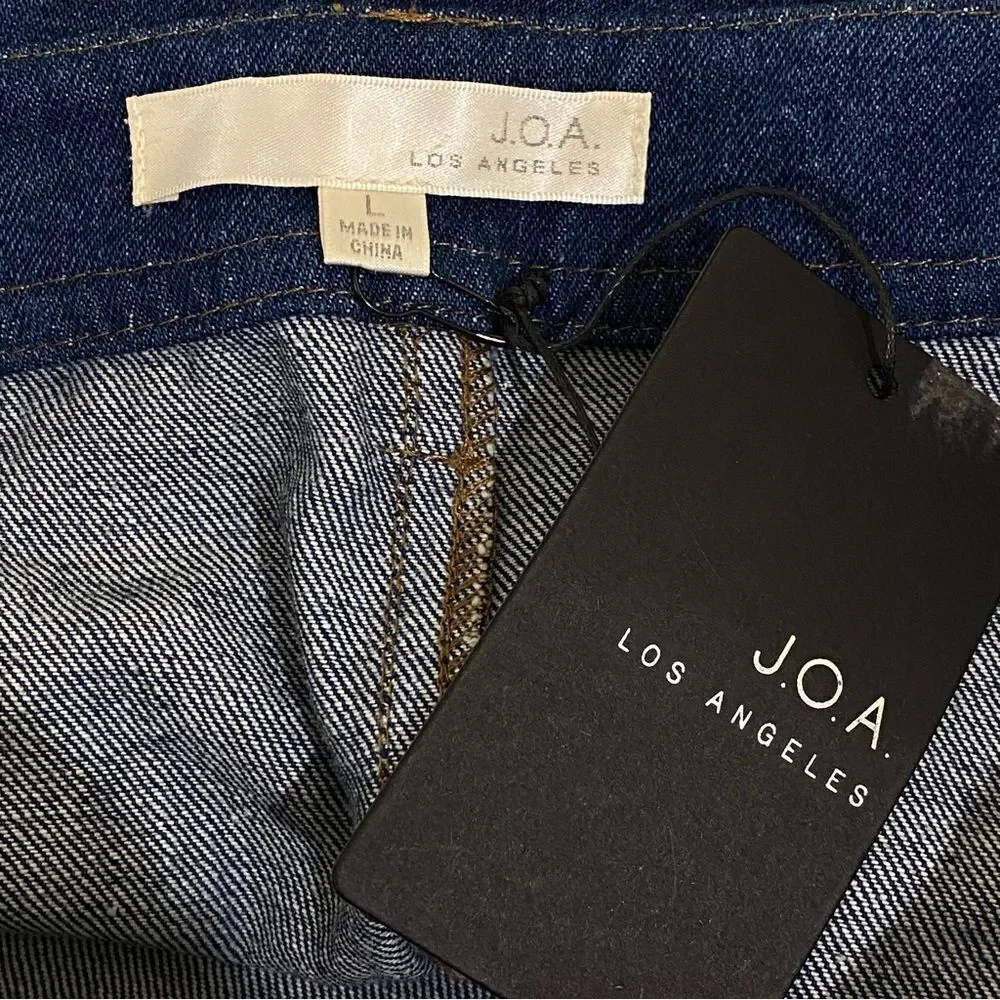 JOA Los Angeles Blue Denim Snap Front A-Line Mini Skirt Sz L NWT